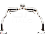 Premium exhaust system for Porsche 987.2 Boxster/S/RS models, featuring polished stainless steel construction and dual tips.
