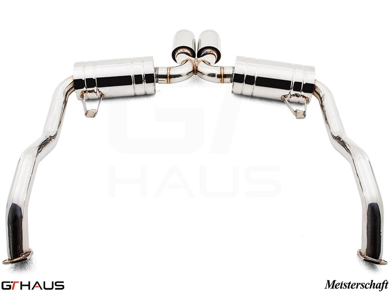 Premium exhaust system for Porsche 987.2 Boxster/S/RS models, featuring polished stainless steel construction and dual tips.