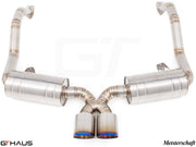 Premium Meisterschaft exhaust system for Porsche 987.2 Boxster/S/RS, featuring dual tips and stainless steel construction.