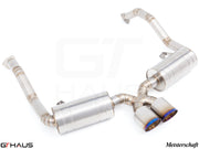 Premium exhaust system for Porsche 987.2 Boxster/S/RS (2009-2012), featuring stainless steel construction and dual tips.