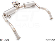 Premium performance exhaust system for Porsche 987.2 Boxster/S/RS (2009-2012), featuring stainless steel construction and dual tips.
