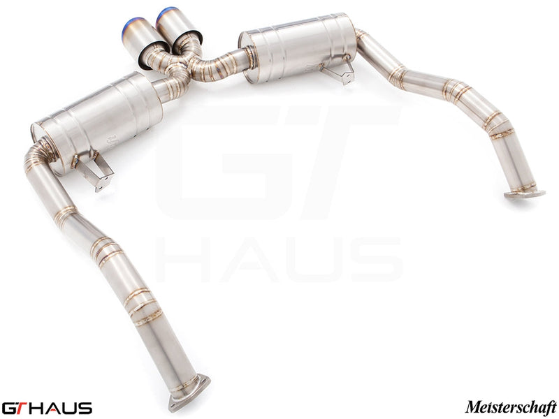 Premium performance exhaust system for Porsche 987.2 Boxster/S/RS (2009-2012), featuring stainless steel construction and dual tips.