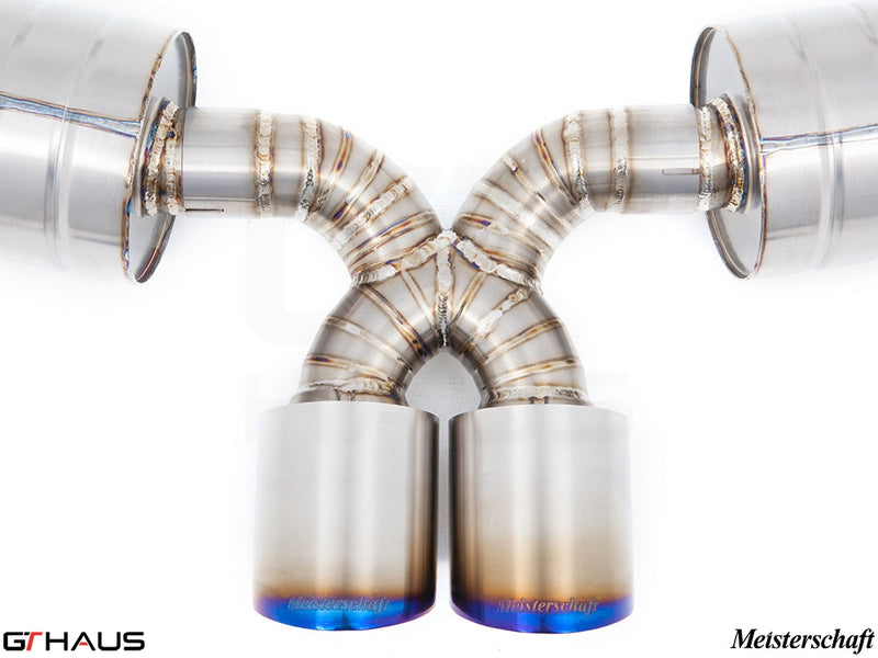 Premium exhaust system for Porsche 987.2 Boxster/S/RS featuring dual tips and precision welds for enhanced performance.