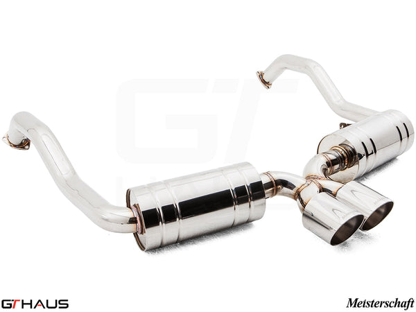 Premium exhaust system for Porsche 987.2 Cayman PDK, featuring polished stainless steel and dual tips for enhanced performance.