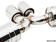 Premium exhaust system for Porsche 987.2 Cayman PDK, showcasing high-quality stainless steel craftsmanship.