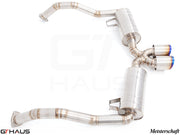 Premium exhaust system for Porsche 987.2 Cayman PDK, featuring stainless steel construction and dual tips.