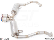 Premium Meisterschaft exhaust system for Porsche 987.2 Cayman PDK, featuring stainless steel construction and dual tips.