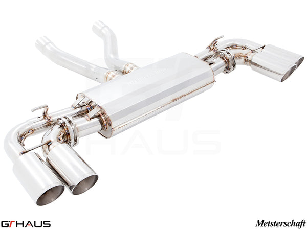 Premium performance exhaust system for Porsche Cayenne (2nd Gen) S/GTS/Turbo/Turbo S, featuring stainless steel construction and dual tips.