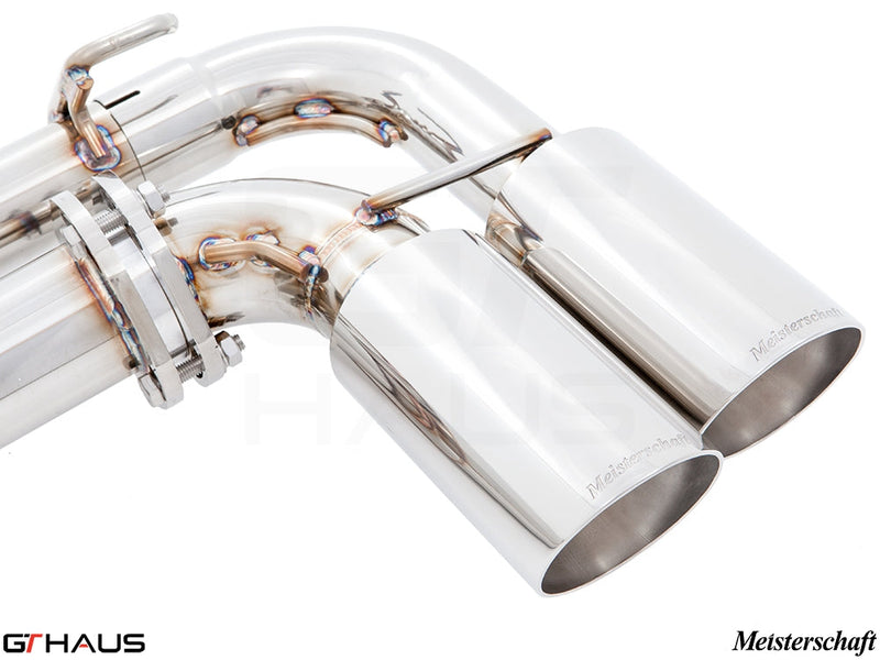 Premium Meisterschaft exhaust system for Porsche Cayenne V8, featuring polished stainless steel tips and precise craftsmanship.