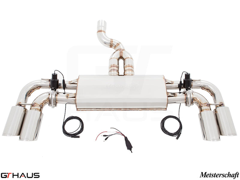 Premium exhaust system for Porsche Cayenne TDI (2011+) featuring Meisterschaft design and electronic valve control.