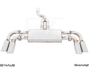Premium Meisterschaft exhaust system for Porsche Cayenne TDI V6 Turbo Diesel, featuring polished stainless steel finish and dual tips.