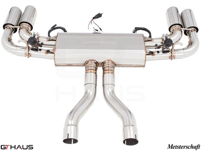 Premium Meisterschaft exhaust system for Porsche Cayenne V6 3.6L, featuring dual tips and electronic valve control.