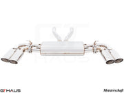 Premium Meisterschaft exhaust system for 2015+ Porsche Cayenne V8, featuring polished stainless steel and quad tips.