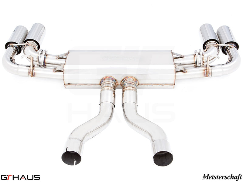 Premium performance exhaust system for 2015+ Porsche Cayenne V8, featuring dual tips and stainless steel construction.