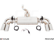 Premium exhaust system for 2015+ Porsche Cayenne V6 Turbo Diesel, featuring electronic valve control and stainless steel construction.