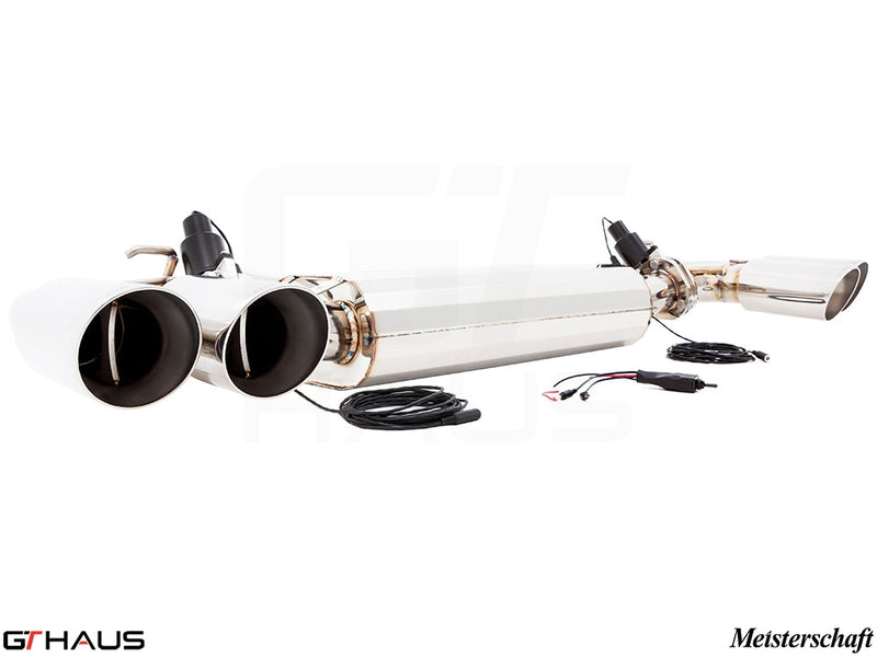 Premium exhaust system for 2015+ Porsche Cayenne TDI, featuring dual tips and electronic valve control for enhanced performance.