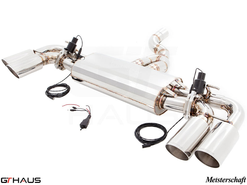 Premium exhaust system for 2015+ Porsche Cayenne TDI, featuring stainless steel construction and electronic valve control.