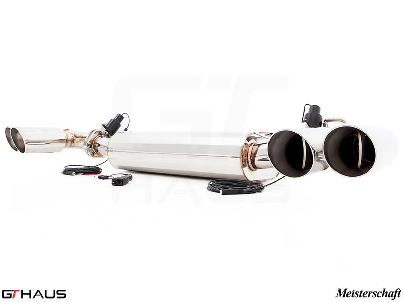 Premium exhaust system for 2015+ Porsche Cayenne TDI, featuring dual tips and electronic valve control for enhanced performance.