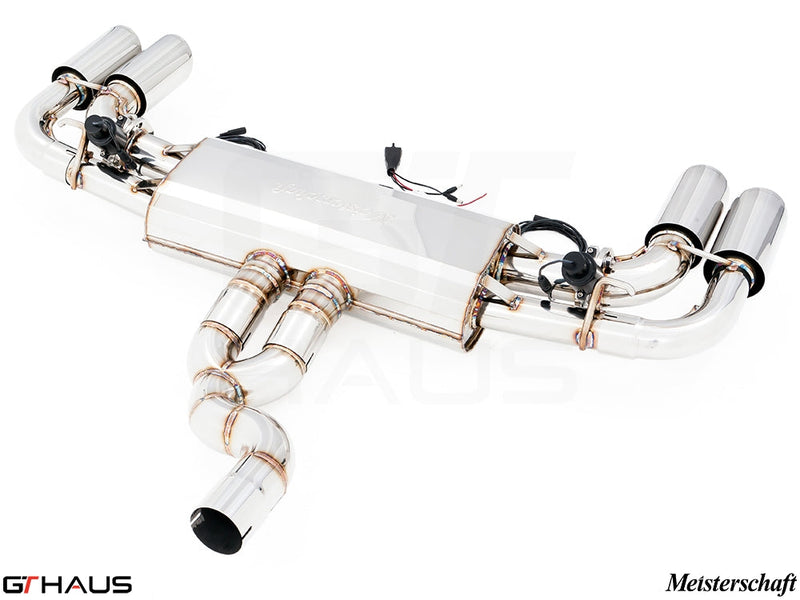 Premium performance exhaust system for 2015+ Porsche Cayenne TDI, featuring stainless steel construction and electronic valve control.