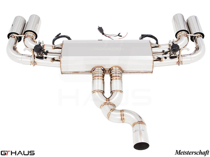 Premium exhaust system for Porsche Cayenne 2nd Gen Facelift TDI, featuring polished stainless steel and electronic valve control.
