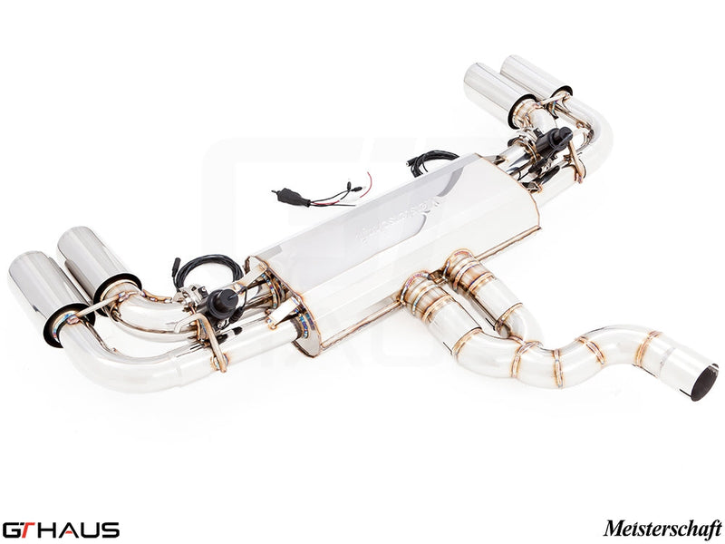 Premium Meisterschaft exhaust system for 2015+ Porsche Cayenne TDI, featuring stainless steel construction and electronic valve control.
