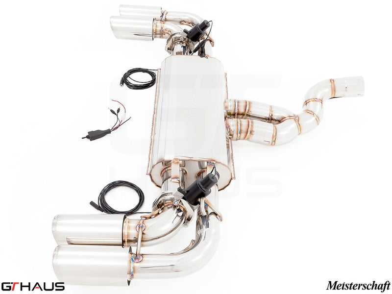 Premium performance exhaust system for 2015+ Porsche Cayenne TDI, featuring stainless steel construction and electronic valve control.