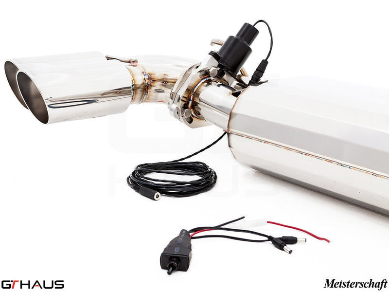 Premium exhaust system for 2015+ Porsche Cayenne TDI featuring electronic valve control and stainless steel construction.