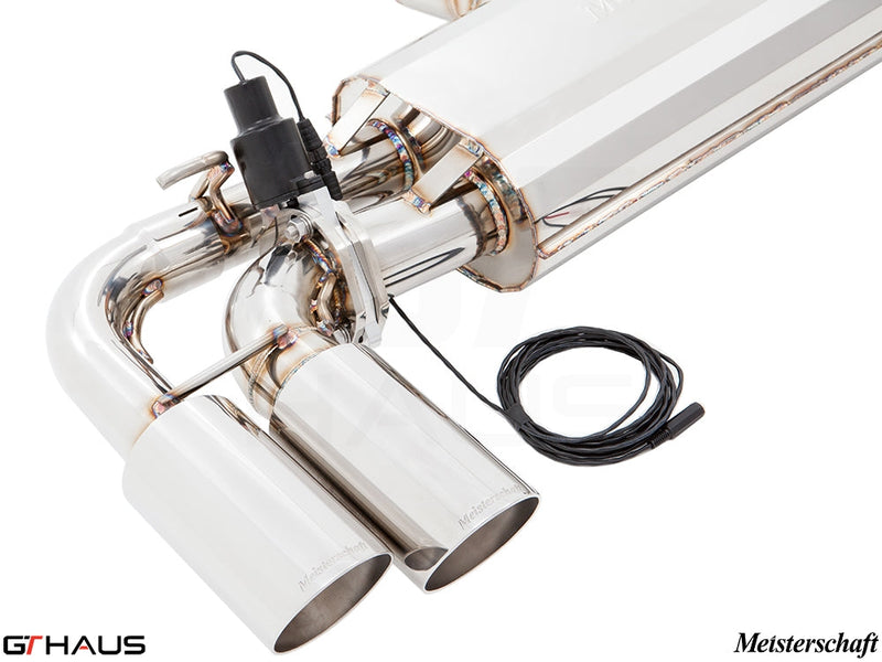 Premium exhaust system for Porsche Cayenne V6 Turbo Diesel, featuring electronic valve control and polished stainless steel tips.