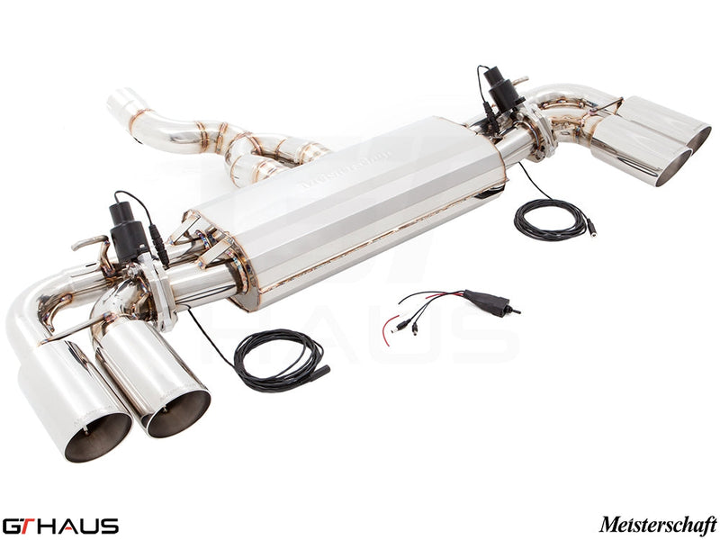 Premium exhaust system for 2015+ Porsche Cayenne TDI, featuring dual tips and electronic valve control for enhanced performance.