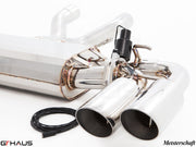 Premium exhaust system for 2015+ Porsche Cayenne V6 3.6L, featuring polished tips and electronic valve control.
