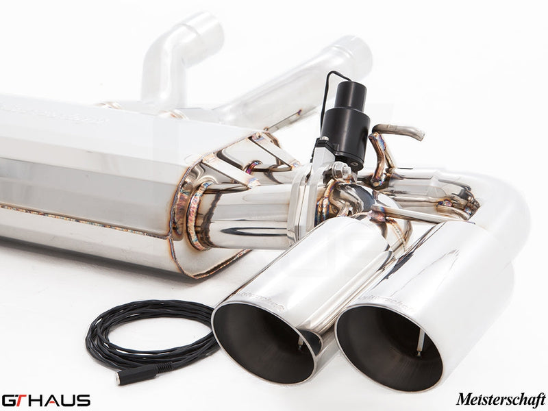 Premium exhaust system for 2015+ Porsche Cayenne V6 3.6L, featuring polished tips and electronic valve control.