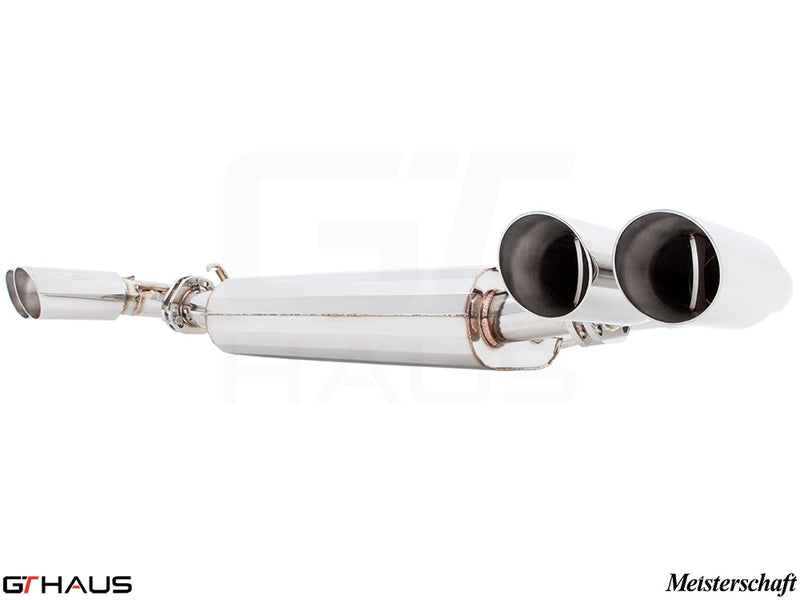 Premium exhaust system for 2015+ Porsche Cayenne V6 3.6L, featuring polished stainless steel and dual tips.