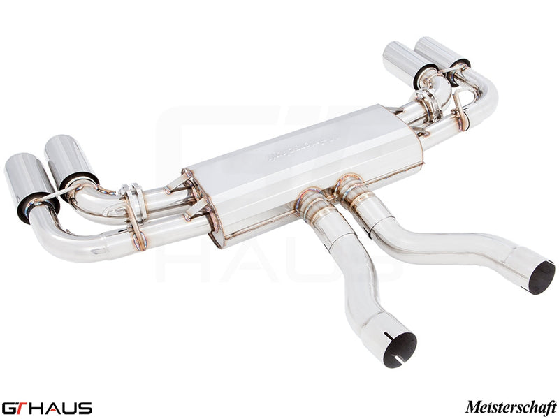 Premium Meisterschaft exhaust system for 2015+ Porsche Cayenne V6 3.6L, featuring polished stainless steel construction.