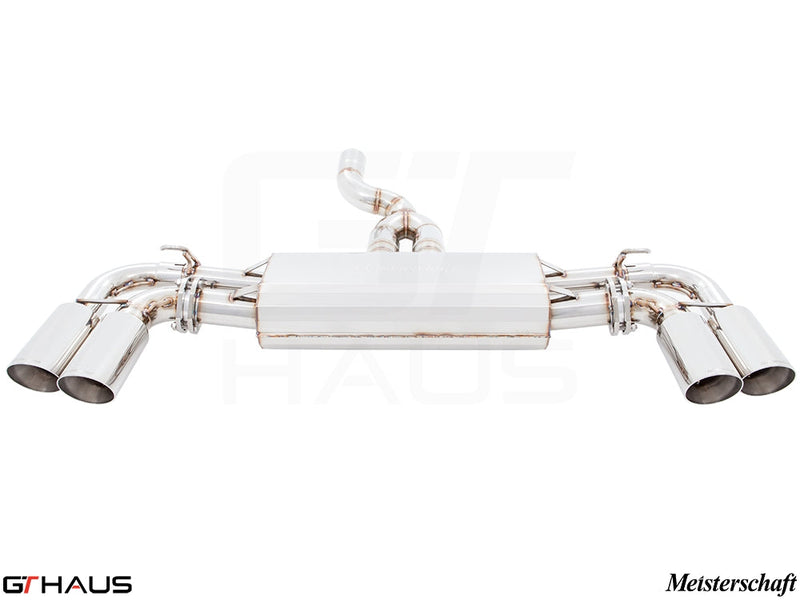 Premium exhaust system for 2019-2023 Porsche Cayenne V6 Turbo, featuring polished stainless steel and quad tips.
