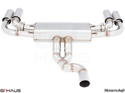Premium performance exhaust system for Porsche Cayenne SUV/Coupe (2019-2023), featuring stainless steel construction and polished tips.