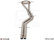 Premium performance exhaust system for Porsche Cayenne Turbo GT, featuring T304 stainless steel construction and dual tips.
