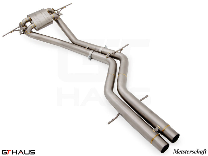 Premium performance exhaust system for 2022-2023 Porsche Cayenne Turbo GT, featuring T304 stainless steel construction.