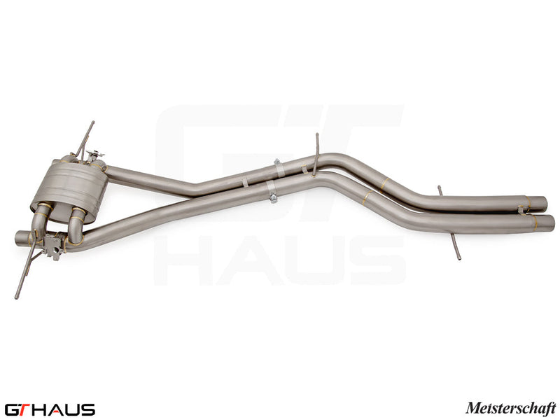 Premium performance exhaust system for 2022-2023 Porsche Cayenne Turbo GT, featuring stainless steel construction and valve control.