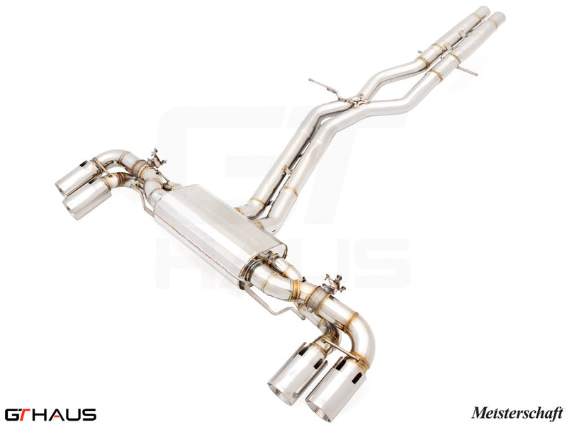 Premium Meisterschaft exhaust system for 2024+ Porsche Cayenne SUV/Coupe V8 Turbo, featuring stainless steel construction.