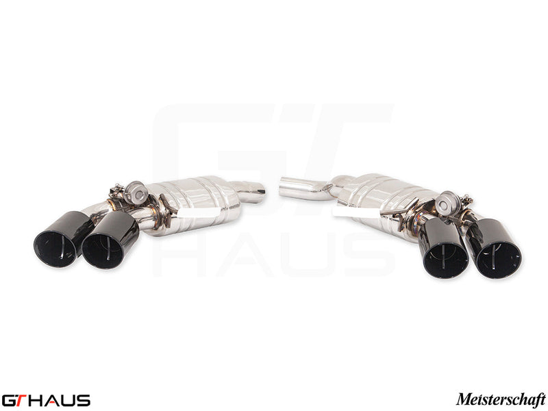 Premium performance exhaust system for Porsche Macan I4 Turbo (2022+), featuring stainless steel construction and dual tips.