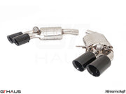 Premium exhaust system for Porsche Macan I4 Turbo 2022+, featuring dual black tips and electronic valve control.