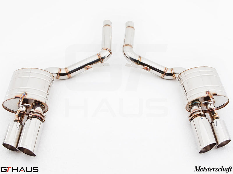 Premium exhaust system for Porsche Panamera Sedan 970 V6 3.6L, featuring polished stainless steel and dual tips.