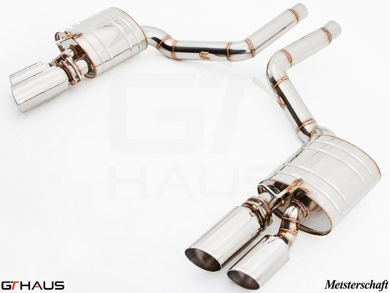 Premium exhaust system for Porsche Panamera Sedan 970 V6 3.6L, featuring polished stainless steel construction and dual tips.