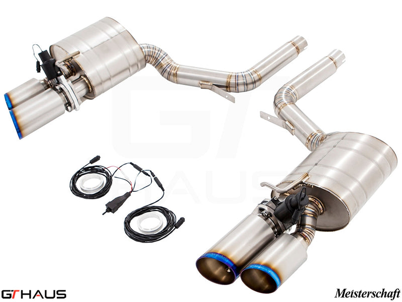 Premium Meisterschaft exhaust system for Porsche Panamera Sedan 970 V6 3.6L, featuring dual tips and electronic valve control.