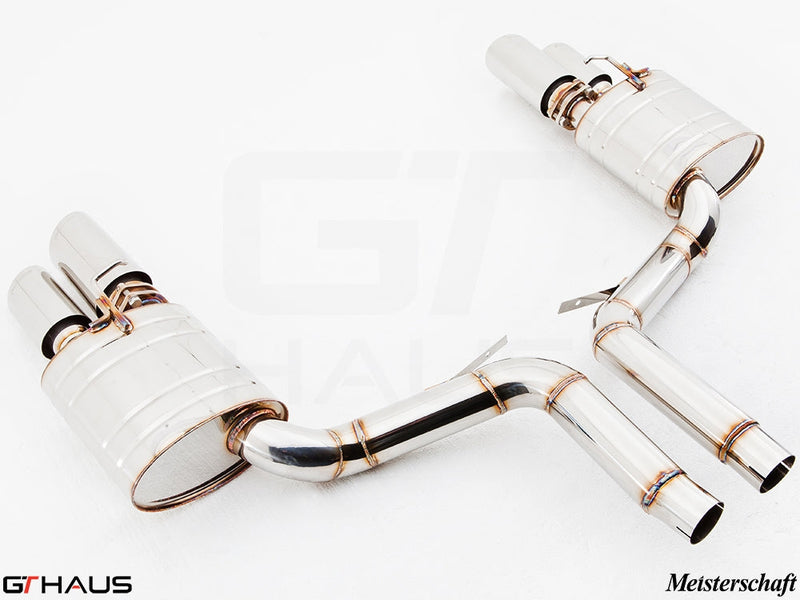 Premium exhaust system for Porsche Panamera Sedan 970 V6 Diesel, featuring polished stainless steel construction and dual tips.