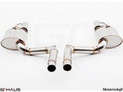 Premium exhaust system for Porsche Panamera Sedan 970 V6 Diesel, featuring polished stainless steel construction and dual tips.