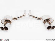 Premium exhaust system for Porsche Panamera Sedan 970 V6 Diesel, featuring polished stainless steel tips and dual outlets.