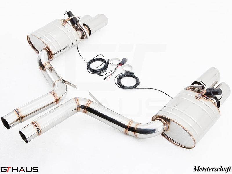 Premium exhaust system for Porsche Panamera 970 V8 Executive Model, featuring stainless steel construction and electronic valve control.