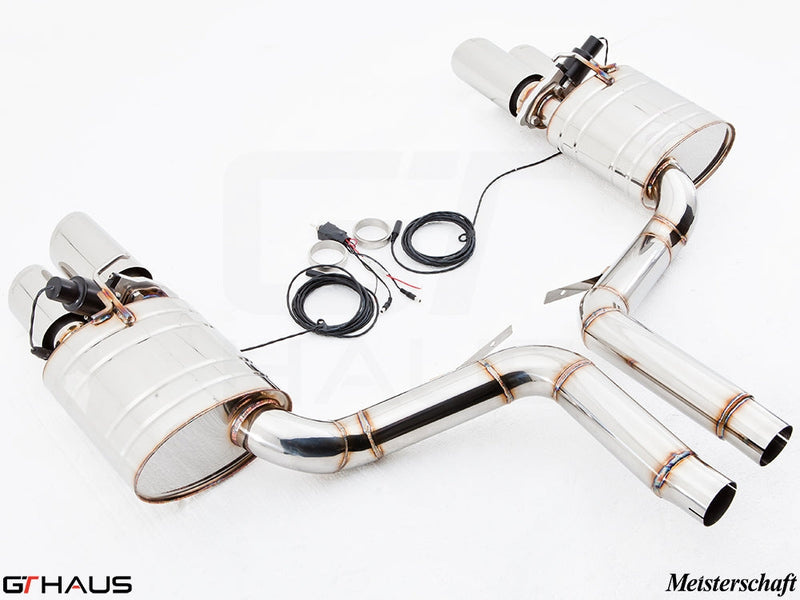Premium exhaust system for Porsche Panamera 970 V8 Executive model, featuring stainless steel construction and electronic valves.