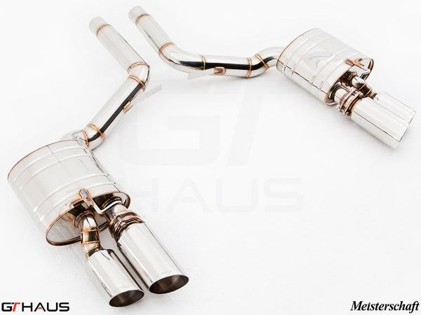 Premium exhaust system for Porsche Panamera 970 V8 Executive model, featuring polished stainless steel and dual tips.